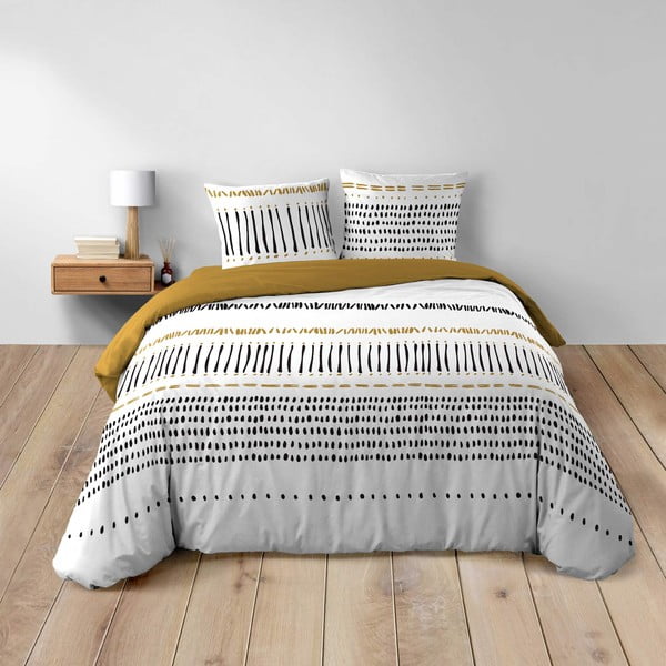 Set copripiumino e federa color senape/bianco in cotone per letto matrimoniale ed esteso 240x220 cm Chicago – douceur d'intérieur