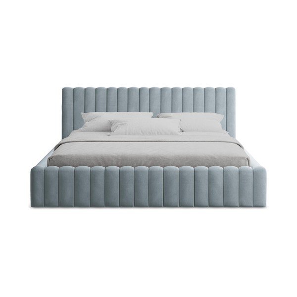 Letto matrimoniale imbottito azzurro con contenitore con rete inclusa 160x200 cm Lemi – Makamii-image-4