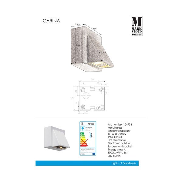 Lampada da parete bianca , 8 x 7,5 cm Carina - Markslöjd-image-2
