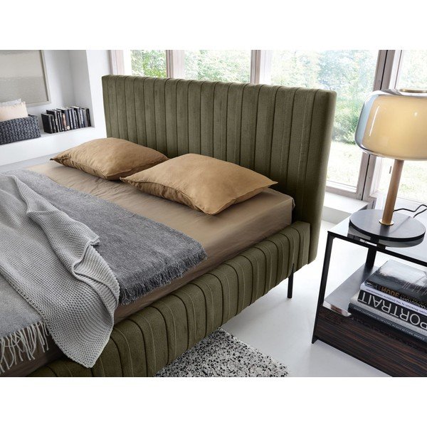 Letto matrimoniale imbottito verde con contenitore e rete inclusi 160x200 cm Plissa – ELTAP-image-3
