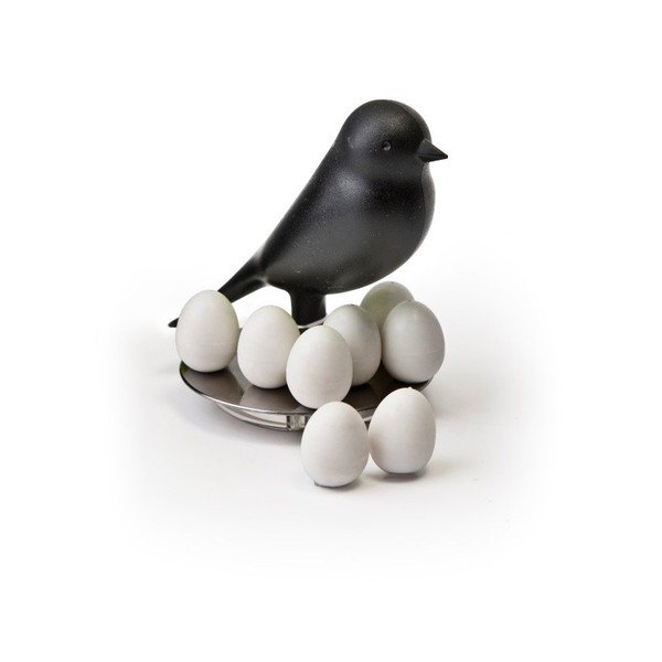 Černý stojánek s magnety Qualy Magnetic Egg Sparrow