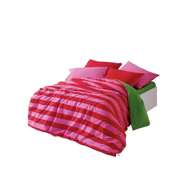 Set copripiumino e federa verde/rosa in cotone renforcé per letto matrimoniale/per letto esteso con lenzuolo incluso/4 pezzi 200x220 cm Cherie – Mijolnir