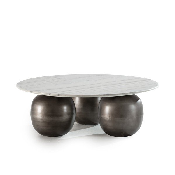 Tavolino da salotto rotondo bianco/nero con piano in marmo ø 120 cm Tanya – MOME-image-2
