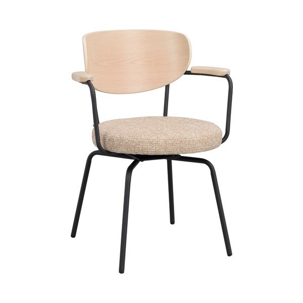 Sedia da pranzo nera/beige in metallo con braccioli Merrick – Rowico