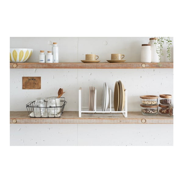 Portapiatti bianco con dettaglio in faggio Tosca - YAMAZAKI-image-2