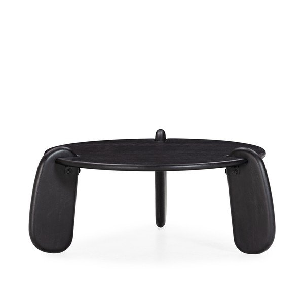 Tavolino da salotto rotondo nero in mango massiccio ø 80 cm Tamira – MOME-image-2