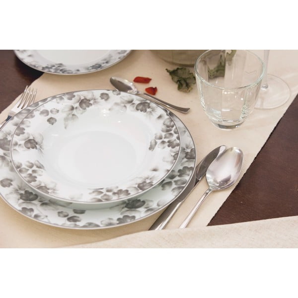 Set di 6 piattini da dessert in porcellana bianco e grigio chiaro ø 19 cm Foliage gray - Villa Altachiara-image-1