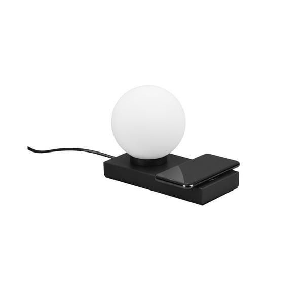 Lampada da tavolo nera opaca con caricatore wireless (altezza 15 cm) Chloe - Trio