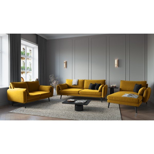 Poltrona lounge in velluto giallo con gambe nere , angolo destro Lento - Kooko Home-image-1