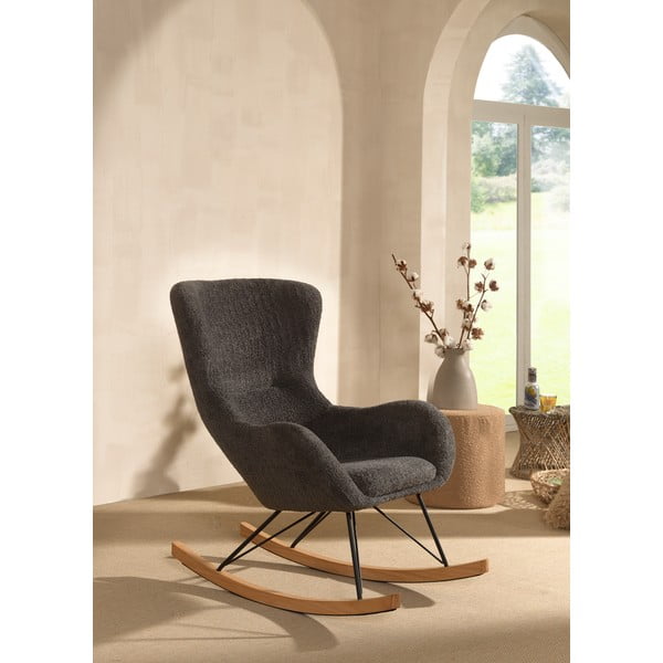 Sedia a dondolo grigia in tessuto bouclé ROCKY - Vipack-image-2