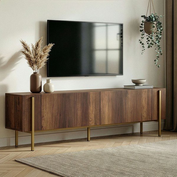Mobile TV colore naturale scuro con effetto noce 180x45x30 cm Nexus – Kalune Design-image-1