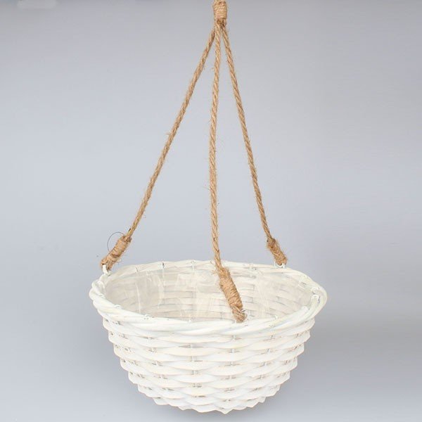 Bílý závěsný květináč z vrbového proutí Dakls Romantico, ⌀ 30 cm