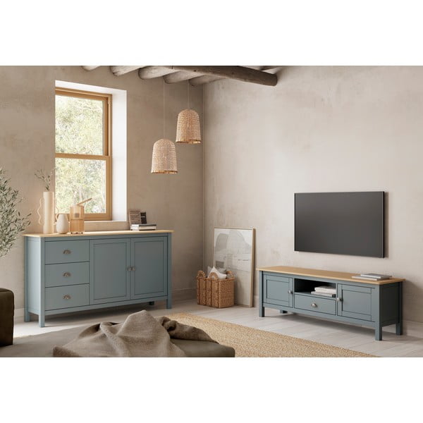 Cassettiera verde polveroso in pino massiccio 150x80x40 cm Misti – Marckeric-image-1