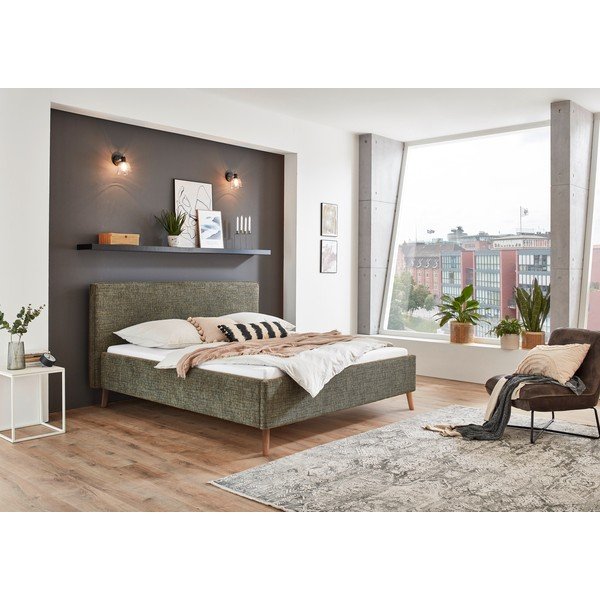 Letto matrimoniale imbottito verde scuro con contenitore con rete inclusa 160x200 cm Riva – Meise Möbel-image-1