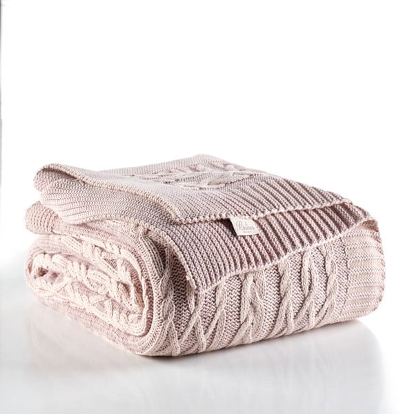 Copriletto rosa chiaro con maglia in misto cotone, 220 x 240 cm - Homemania Decor-image-1