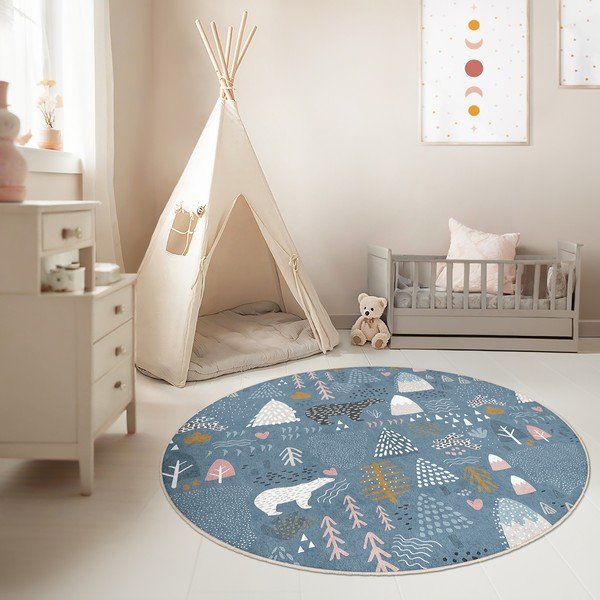 Tappeto per bambini blu lavabile ø120 cm Forest Land – Mila Home-image-1