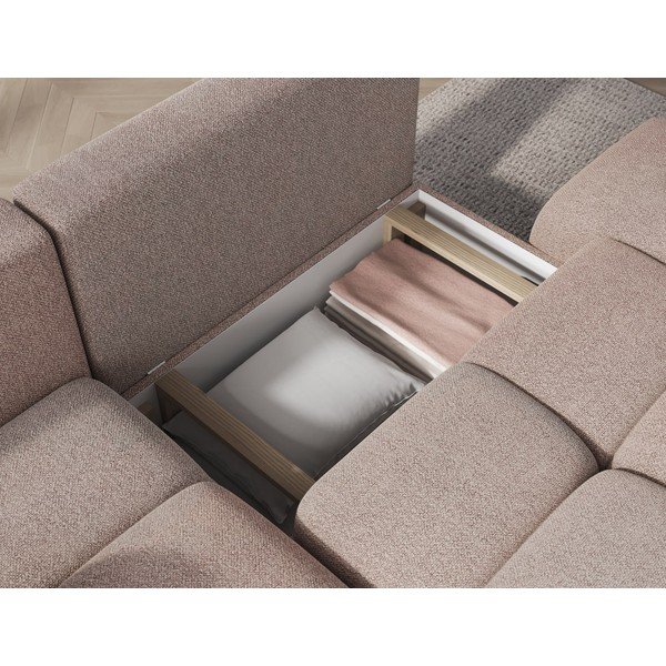 Divano angolare marrone chiaro allungabile/con contenitore (con penisola a sinistra/con chaise lounge) con rivestimento in bouclé Vittario – ELTAP-image-2