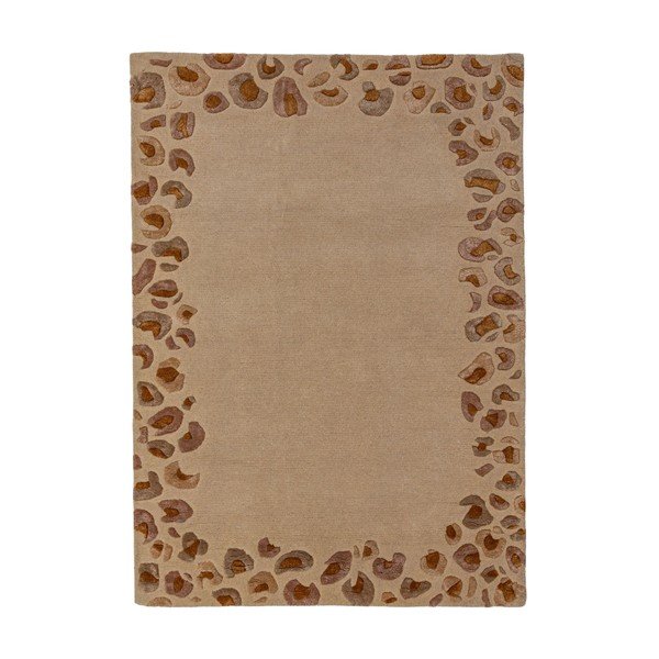 Tappeto di colore naturale in misto lana tessuto a mano 140x200 cm Leopard Frame – Flair Rugs