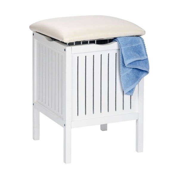 Sgabello in legno bianco con contenitore Oslo - Wenko-image-2