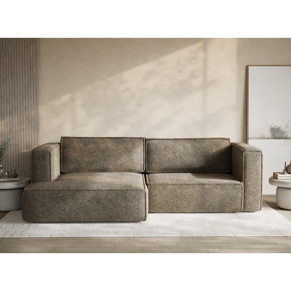 Divano angolare marrone allungabile/con contenitore (con penisola a sinistra/con chaise lounge) con rivestimento in ciniglia Velto – Maison de Rêve-image-1