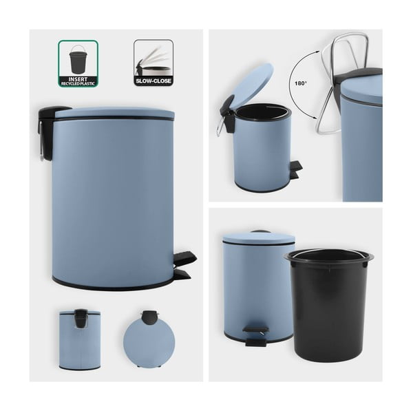 Cestino per la spazzatura azzurro in acciaio con pedale 3 l   Adelar – Spirella-image-2