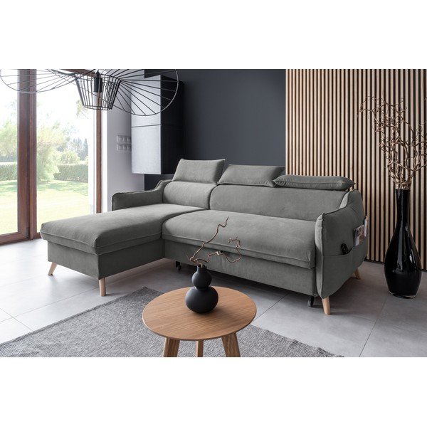 Divano letto angolare in velluto grigio chiaro (angolo sinistro) Sweet Harmony - Miuform-image-3