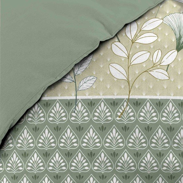 Set copripiumino e federa bianco/verde in cotone per letto matrimoniale ed esteso 240x220 cm Poetine – douceur d'intérieur-image-3
