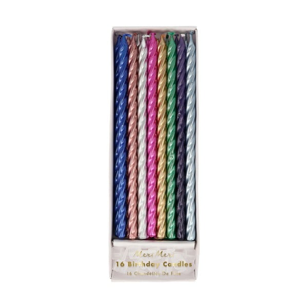 Candele per torta in set da 16 pezzi Multi Metallic Twisted - Meri Meri