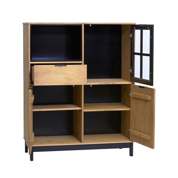 Cassettiera marrone-nera in legno di pino massiccio Denise, altezza 120 cm - Marckeric-image-3