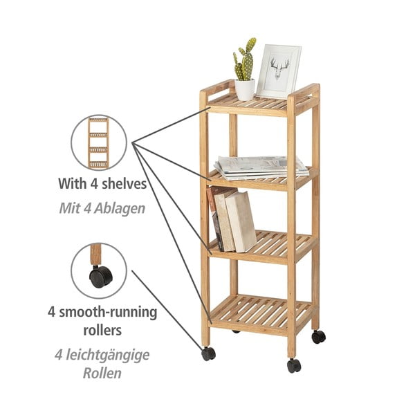 Scaffale da bagno in legno di noce con tre ripiani e ruote 35x97 cm Norway - Wenko-image-3