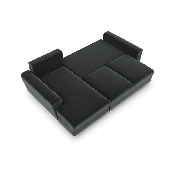 Divano angolare grigio scuro allungabile e con contenitore (con penisola a sinistra/con chaise lounge) con rivestimento in velluto Kyoto – Cosmopolitan Design-image-2
