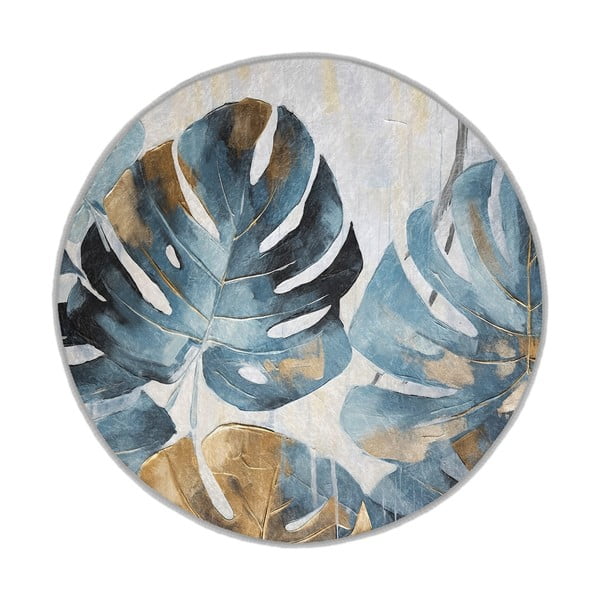 Tappeto rotondo blu lavabile ø 100 cm Golden Leaves – Mila Home