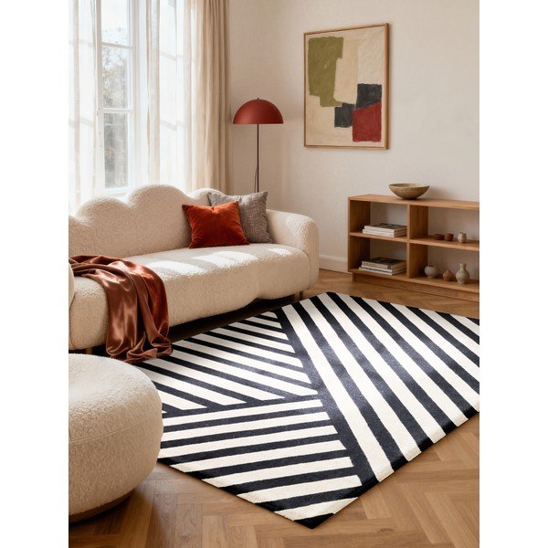 Tappeto bianco e nero in lana tessuto a mano 120x180 cm Stryve Noir – Elle Decoration-image-1