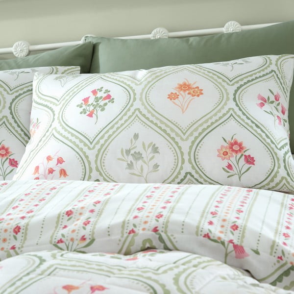 Biancheria da letto verde crema per letto matrimoniale 200x200 cm Cameo Floral - Catherine Lansfield-image-3