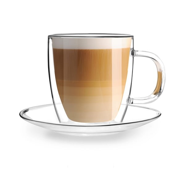 Set di 2 tazze in vetro a doppia parete con piattino , 250 ml Amo - Vialli Design-image-3