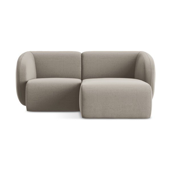 Divano angolare marrone chiaro (con penisola a destra/con chaise lounge) con rivestimento in velluto Lani – Makamii