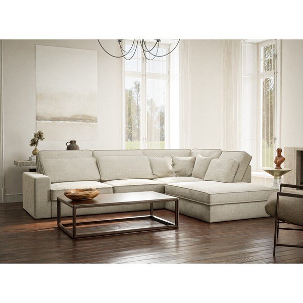 Divano angolare greige (con penisola a destra/a L) con rivestimento in ciniglia Kirou – Maison de Rêve-image-1