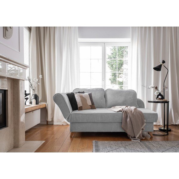 Chaise longue grigio chiaro (con penisola a sinistra) con rivestimento in velluto a coste Chic Charlotte – Miuform-image-2