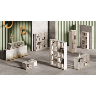 Libreria bianca con bordo in legno 150x83 cm Berlin - TemaHome