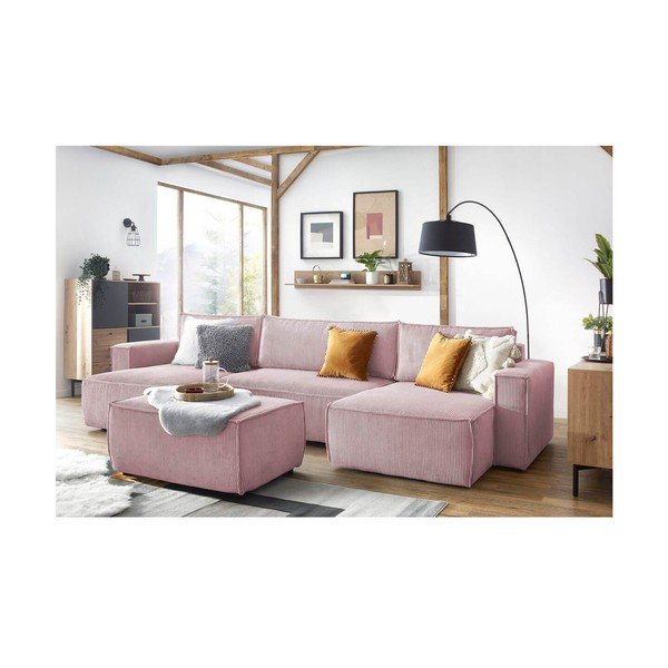 Sgabello in velluto a coste rosa chiaro Nihad - Bobochic Paris-image-4