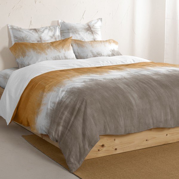 Copripiumino in cotone bianco e marrone per letto singolo 140x200 cm Tie dye - Blanc-image-4