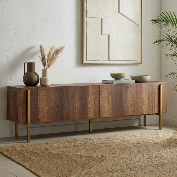 Mobile TV colore naturale scuro con effetto noce 180x45x30 cm Nexus – Kalune Design-image-2