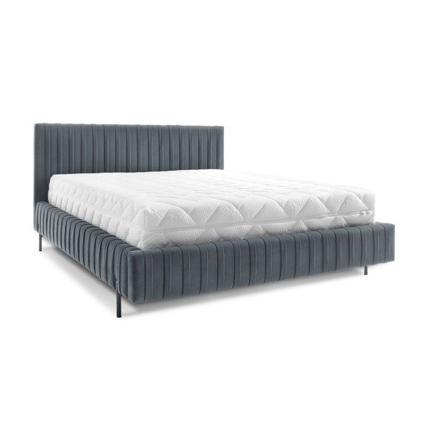 Letto matrimoniale imbottito blu con contenitore e rete inclusi 180x200 cm Plissa – ELTAP