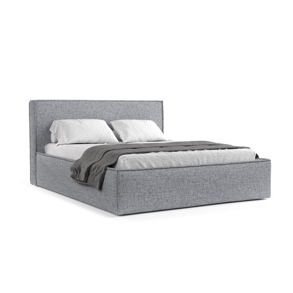 Letto matrimoniale grigio imbottito con spazio contenitivo con griglia inclusa 200x200 cm Lounge L – Maison de Rêve