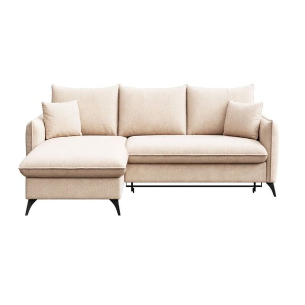Divano angolare beige allungabile e con contenitore (con penisola a sinistra e chaise lounge) rivestito in bouclé Brim – Rodier