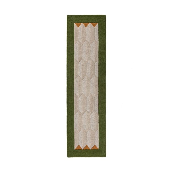 Passatoia verde/di colore naturale in lana tessuta a mano 60x230 cm Apex Border Wool – Flair Rugs