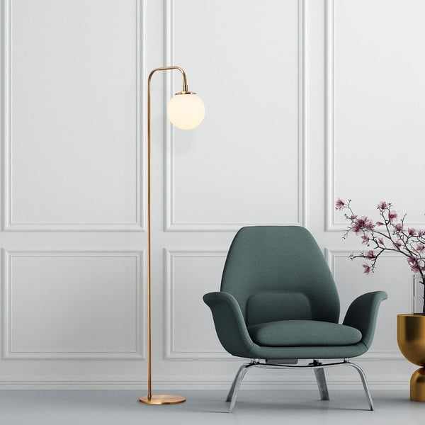 Lampada da terra bianca/color ottone con paralume in vetro (altezza totale 146 cm) Viran – Opviq lights-image-1