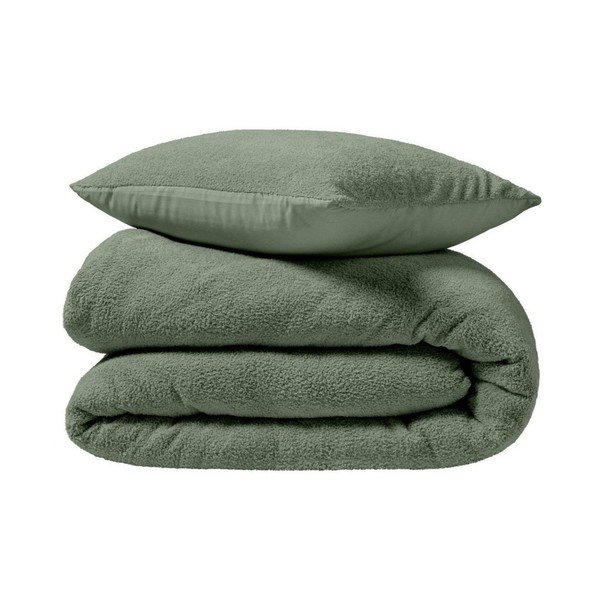 Set copripiumino e federa verde in micropile per letto matrimoniale ed esteso 240x220 cm Helena – douceur d'intérieur