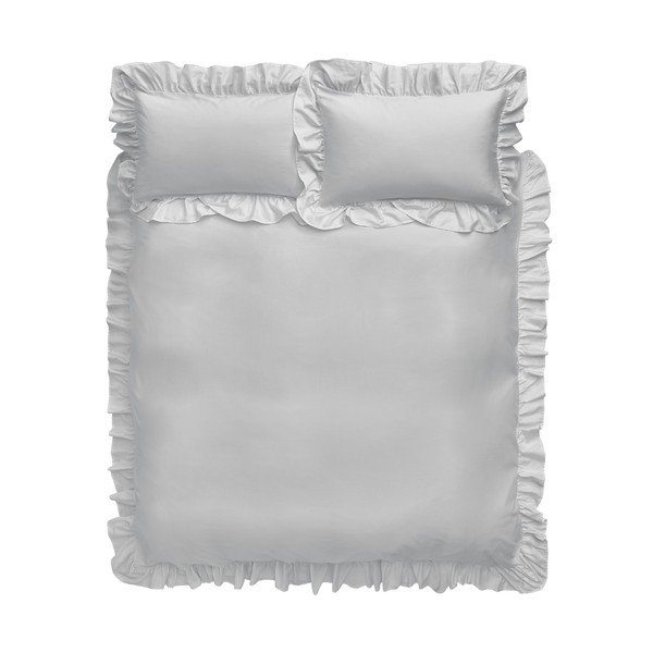 Biancheria da letto in cotone grigio Frill, 200 x 200 cm - Bianca