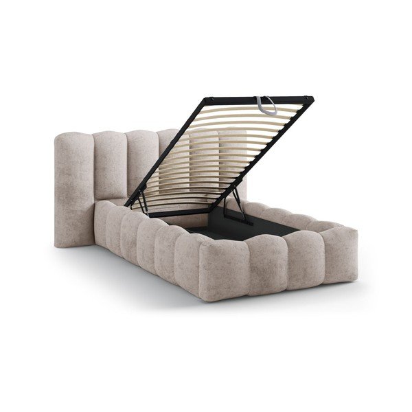Letto singolo imbottito marrone chiaro con contenitore con rete inclusa 90x200 cm Lupine – Micadoni -image-1